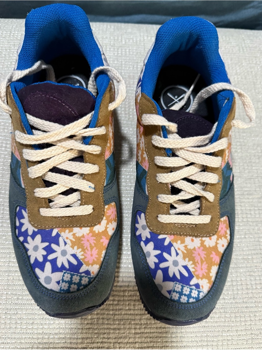 Kids Floral Patchwork Sneakers - Blue, Pink & Tan